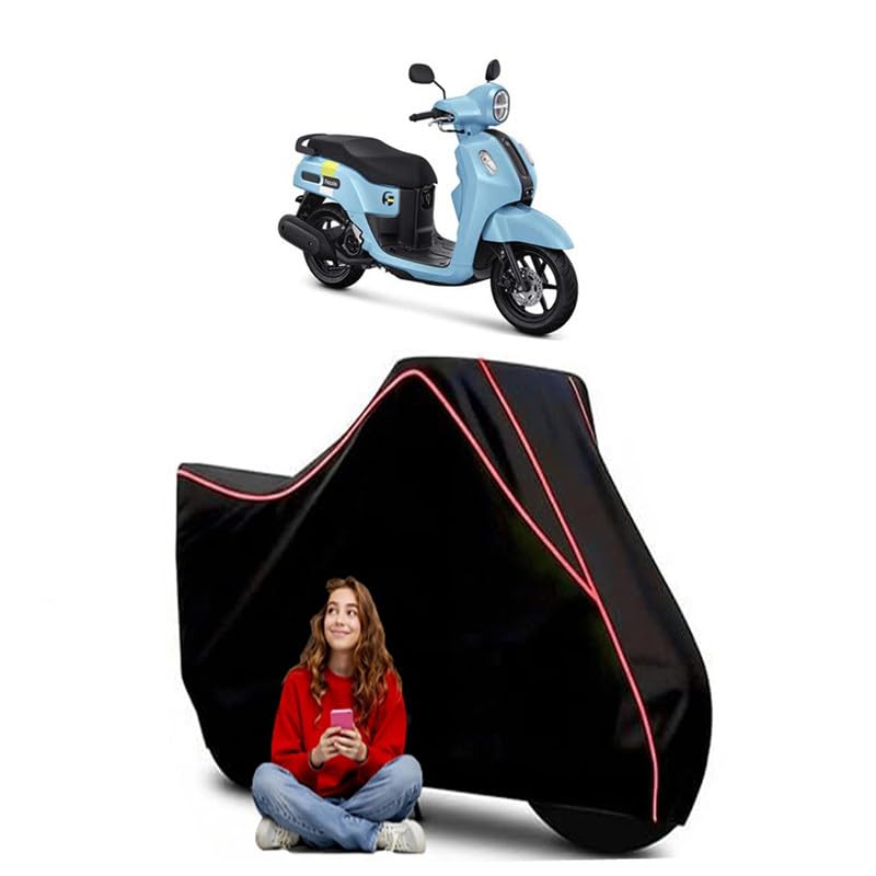 Image of Mio Fazzio Scooty Bike Cover Water Resistant Outdoor Use Universal Fit Scooters Motorcycles Heavy Duty UV Protection Dust Rain Scratch Resistant Elastic Bottom Black Blue Piping