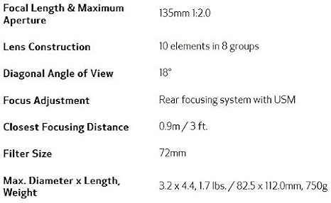 Canon EF 135mm f/2L USM Lens for Canon SLR Cameras - Fixed, Black - 2520A004