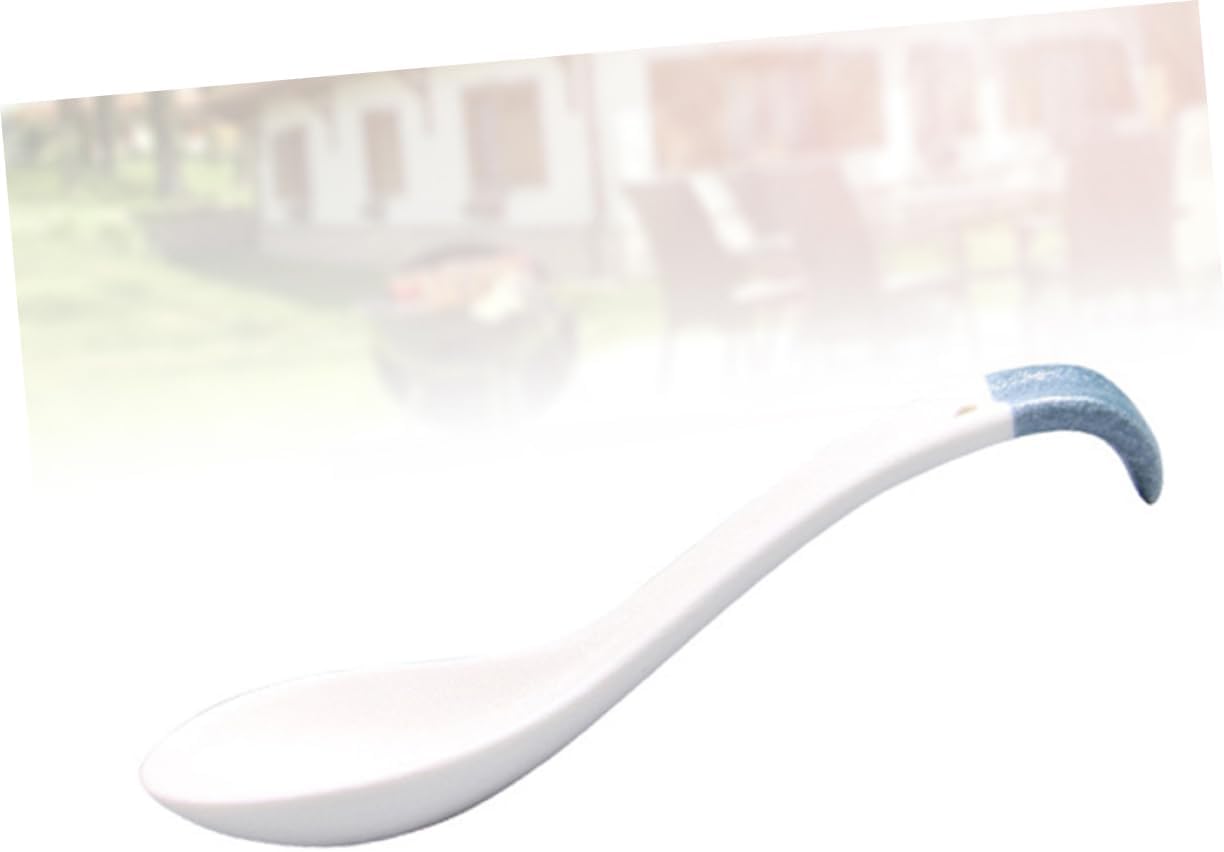 Japanese Ceramic Ladle Spoon, Curved Handle White Soup Serving Utensil