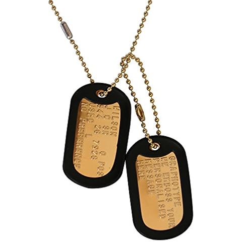 Graphotype™ PERSONALISED US MILITARY BRASS DOG TAG SET - embossed US army style brass ID dog tags, brass chains & silencers Cover
