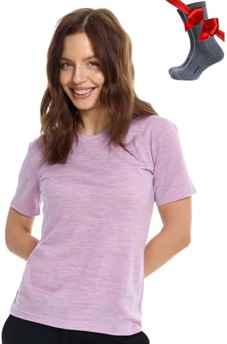 Merino.tech 100% Merino Shirt Damen Wandern & Alltag + Wandersocken | Geruchshemmend, Atmungsaktive Merino T-Shirt Damen, Kratzfrei, Schnelltrocknend, Funktionsshirt, Thermoobertei