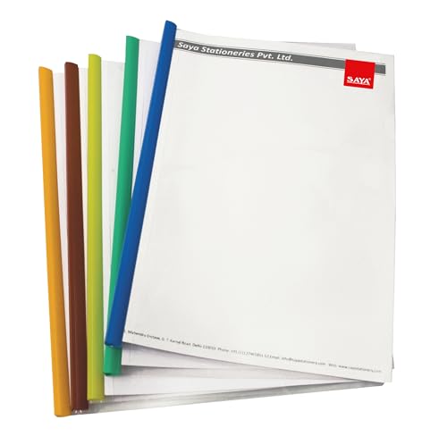 Image of SAYA Strip File Folder for Documents | A4 Transparent Sliding Bar Report Covers | 30 Sheet Capacity | Resume & Presentation Organizer Binder | Durable Grip Slide Bar | Pack of 10