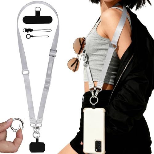 Ryvaxxi Phone Lanyard Crossbody Detchable Phone Strap 3 in 1 Adjustable Anti Theft Universal Cell Phone Lanyard for Men & Women, ID Holder, Phone Accessories Travel Essentials, Grey