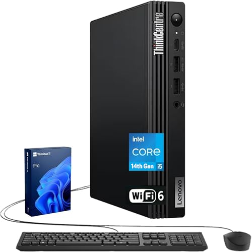 Lenovo ThinkCentre M70q Tiny Business AI �f�X�N�g�b�v�AIntel Core i5-14400T�A32GB DDR5�A1TB SSD�AHDMI�ADP�AWi-Fi 6�A3���j�^�[4K�A�L��KB&�}�E�X�Ή��AWin 11