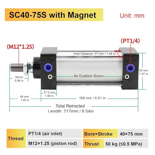 Vérin pneumatique SC40 alésage 40mm double effet compact SC40-75S