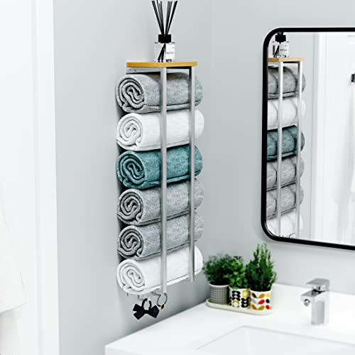 Kes Towel Rack For Bathroom Wall Mounted With Bamboo Shelf, Towel Storage For Small Bathroom For Rolled Bath Towels, Towel Holder With 2 Hooks, Sus304 Stainless Steel Brushed Finish, Btr215-2 #TOP7