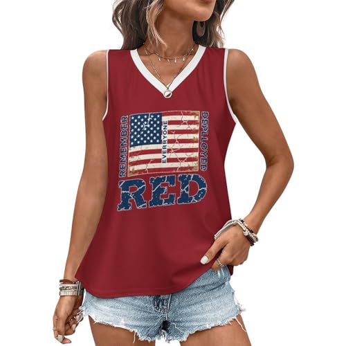Remember Everyone Deployed V Neck Tank Red Friday Freedom Isn't Free Tank Tops Fashion Graphic Tshirt L