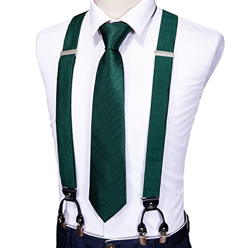 Image of Barry.Wang Men Suspender Set with Necktie Elastic Y Type Heavy Duty 6 Clips Braces Tie Handkerchief Cufflink Pin 6PCS