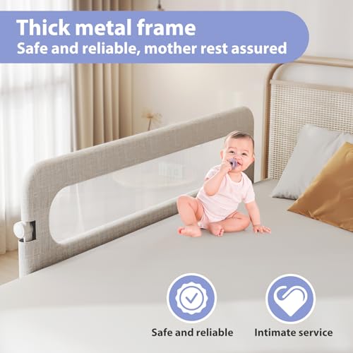 Toddler Bed Rail Guard for Baby - Toddlers Bed Rail for Queen Full King Twin Crib Bunk Size Bed Adjustable Heights & Foldable Portable Bedrail Extra Tall Child Safety Side Railing Guards for Kids(59\") - Thumbnail 5