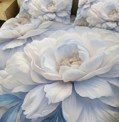 Image of Home Sizzler Premium 7D Floral Soft Microfiber Double Bedsheet with 2 Pillow Covers - Soft, Breathable, White & Blue Flower Print