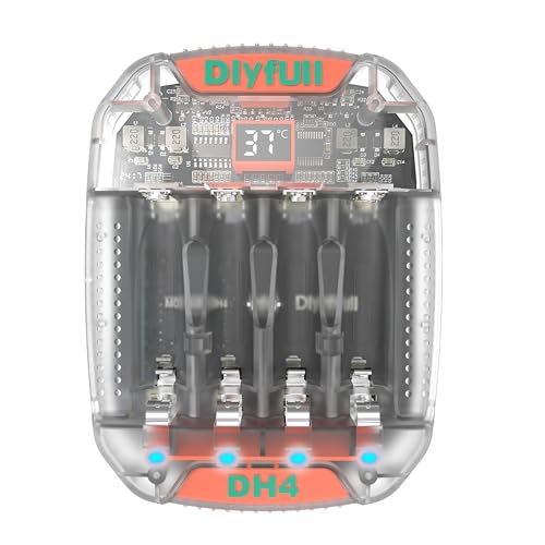 Dlyfull 4 Bay AA AAA Battery Charger with Temperature Monitoring, Independent Slots for 1.5V Lithium & 1.2V NiMH NiCd Rechargeable Batteries, Cable Included