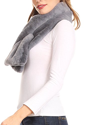 Sakkas Malen Long Rectangle Faux Fur Warm Soft Furry Wrap Around Loophole Scarf4