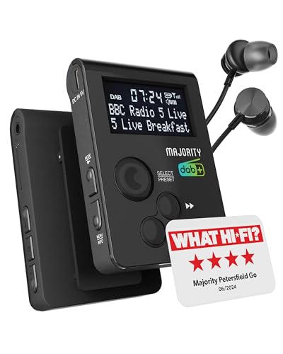 Pocket Portable DAB/DAB+ Radio | Personal FM Radio with Sports Clip & Lockable Buttons | Rechargeable 12 Hour Battery & Internal Aerial | USB-C Charging & Earphones Included | MAJORITY Petersfield Go