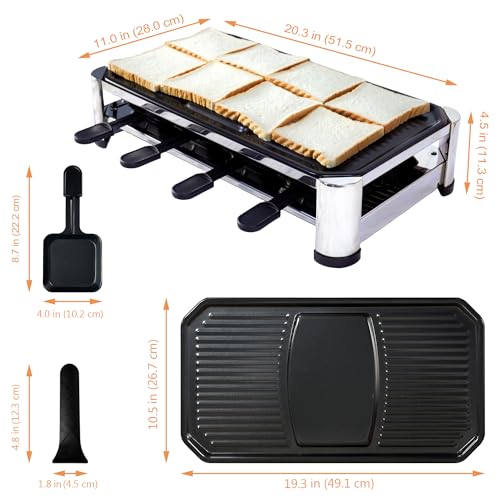 TAMARIT 8-Person Raclette Grill, Electric Party Grill with Nonstick Plate, 8 Pans and Spatulas, 1500 W (Indoor), Stainless Steel by Tamarit - Image 2