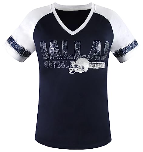 Womens City Football Fans Vintage Sporty V Neck Tee Shirts - Navy & Grey