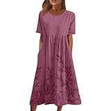 House Dresses for Older Women,Dresses for Woman Over 70,Tshirt Dress with Pockets,Vestidos Casuales para Mujer Medium 05-Hot Pink