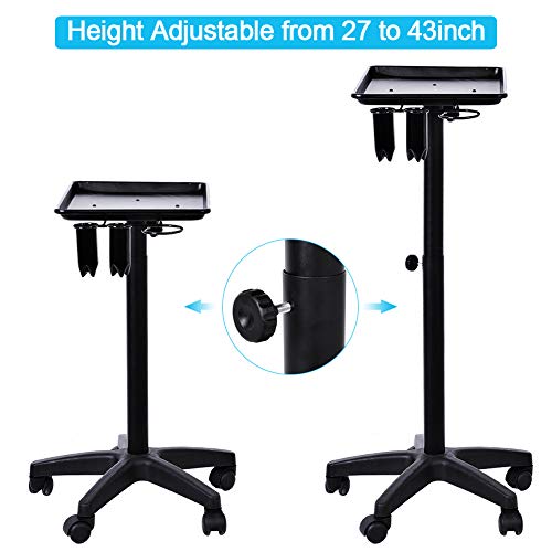 Ejoyous Friseurwagen aus Aluminium, Einzelschicht mit 2 Tassen, Metallring, Freilauf, Friseursalon Aufbewahrungswagen