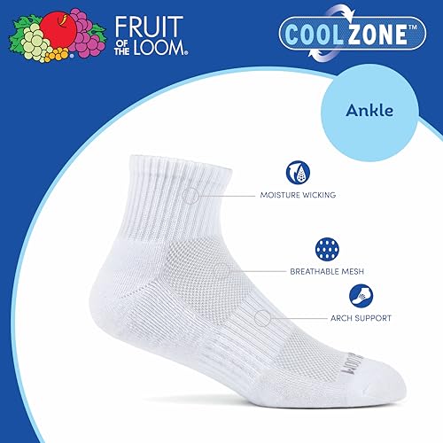 Fruit of the Loom Men's Coolzone Socks, Ankle - 8 Pack - White - image 5