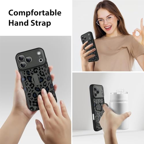 KANGHAR Compatible with iPhone 17 Pro Case Black Leopard Print Pattern Cute Cheetah Wristband Stand Phone Cover for Women Girls Men Shockproof Slim Protective Cover 17 Pro 6.1 Inch by KANGHAR - Used condition - Image 2
