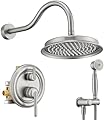 Wintap Rainfall Shower System Shower Faucet Set with Rain Shower Head and Handheld Spray Wall Mounted Bathroom Luxury Mixer Combo Set Rough-in Valve Body and Trim Included 9 inch Brushed Nickel