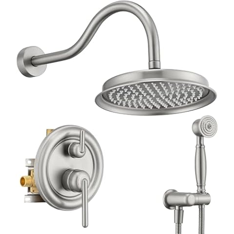 Wintap Rainfall Shower System Shower Faucet Set with Rain Shower Head and Handheld Spray Wall Mounted Bathroom Luxury Mixer Combo Set Rough-in Valve Body and Trim Included 9 inch Brushed Nickel Cover