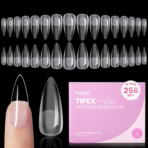 Gelab Cosmetics LLC Beetles Tipex Lite Instant Apex Nail Tips, XS Short Square, 16 Sizes | 00–14, Built-in Apex Acrylic Tips for Flat & Natural Nail Beds, Beginner-Friendly Easy DIY Nail Extensions