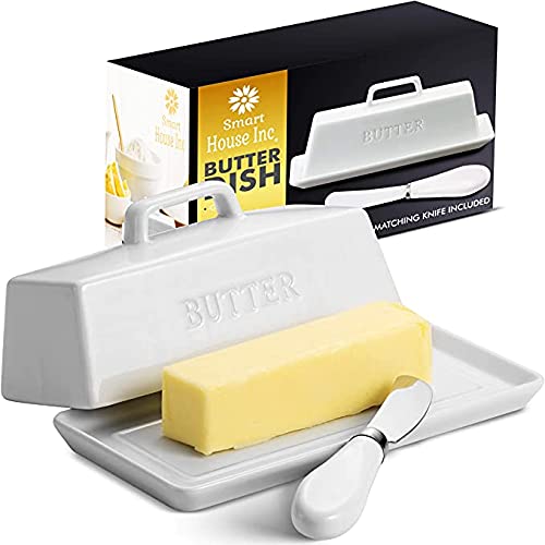 Smart House Inc Ceramic Butter Dish Set with Lid and Knife
