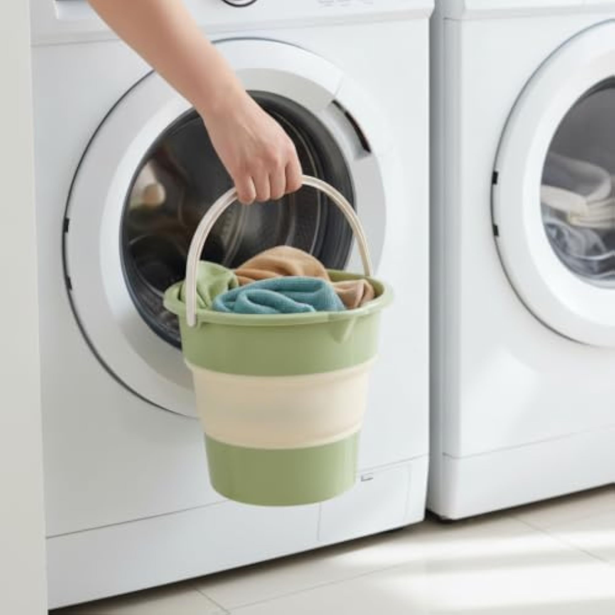 Foldable Portable Laundry Basket & Fishing Bucket, Green