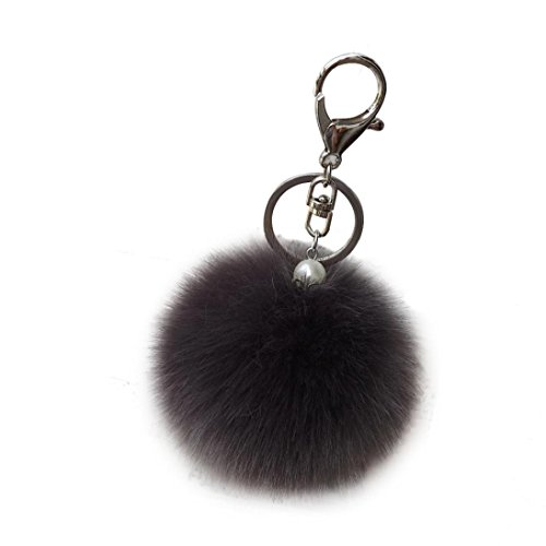 Bestpriceam Simple Cute Faux Rabbit Fur Ball Keychain Bag Plush Car Key Ring Car Key Pendant (Dark Gray)