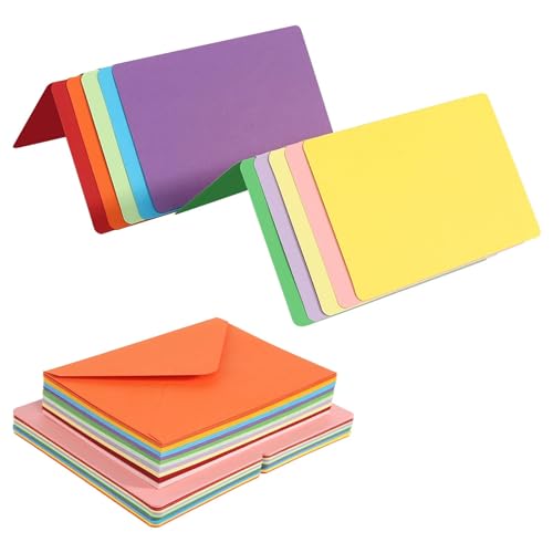 Blank Cards and Envelopes 4x6 inch 50 Set Half Fold Blank Note Cards 10 Colors Plain Cards and Envelopes for Invitation and Greeting Cards Wedding Birthday