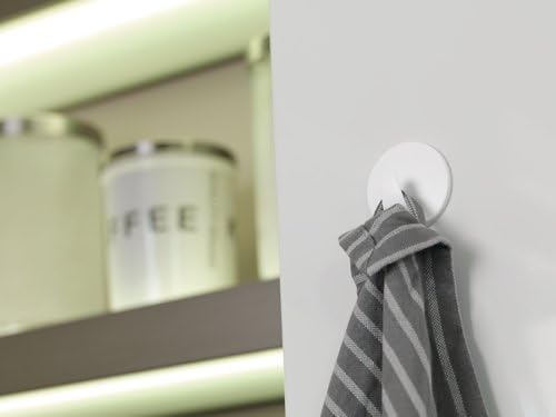 tesa Powerstrips Hooks Small ROUND - Removable Self-Adhesive Wall Hook for Glass, Tiles, Wood, Plastic and Other Surfaces - Waterproof - White - Strong Hold up to 1 kg