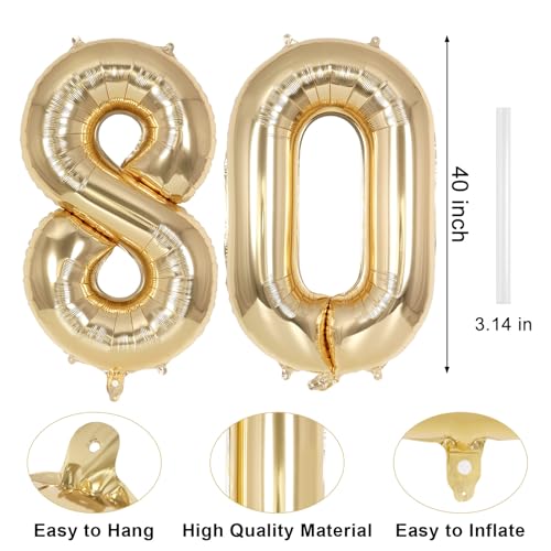 Image of Champagne Gold Large Number 80 Balloon, 40 Inch Light Gold Foil Helium Number Balloons, Giant Mylar Number 80 Balloons for 80 Years Old Birthday Party Anniversary Decorations (Champagne Gold 80)