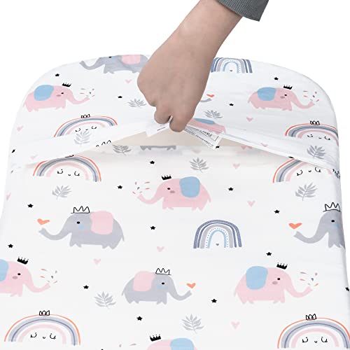 Tillyou Cotton Fitted Bassinet Sheets For Baby Boy Girl, Fit For Halo Bassinet Swivel Sleeper, Adapt To Hourglass Bassinet Mattress Sheet, 31.5'' X 18'', 2 Pack Elephant & Rainbow #TOP3