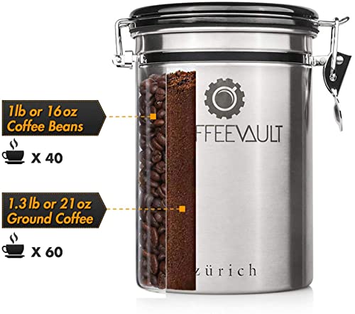 Coffee Canister For Ground Coffee With Scoop, 22Oz Coffeevault Coffee Container For Ground Coffee And Coffee Bean Storage, Coffee Storage Airtight Canister With Co2 Valve To Keep Coffee Fresh #TOP2
