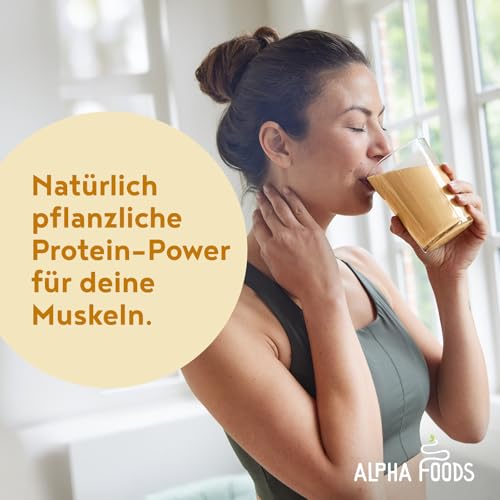 Alpha Foods Vegan Protein Pulver, 1200g, 22g Proteingehalt pro Portion, Vanille Geschmack, 40 Shake Portionen, pflanzliches Proteinpulver, optimales Aminosäurenprofil