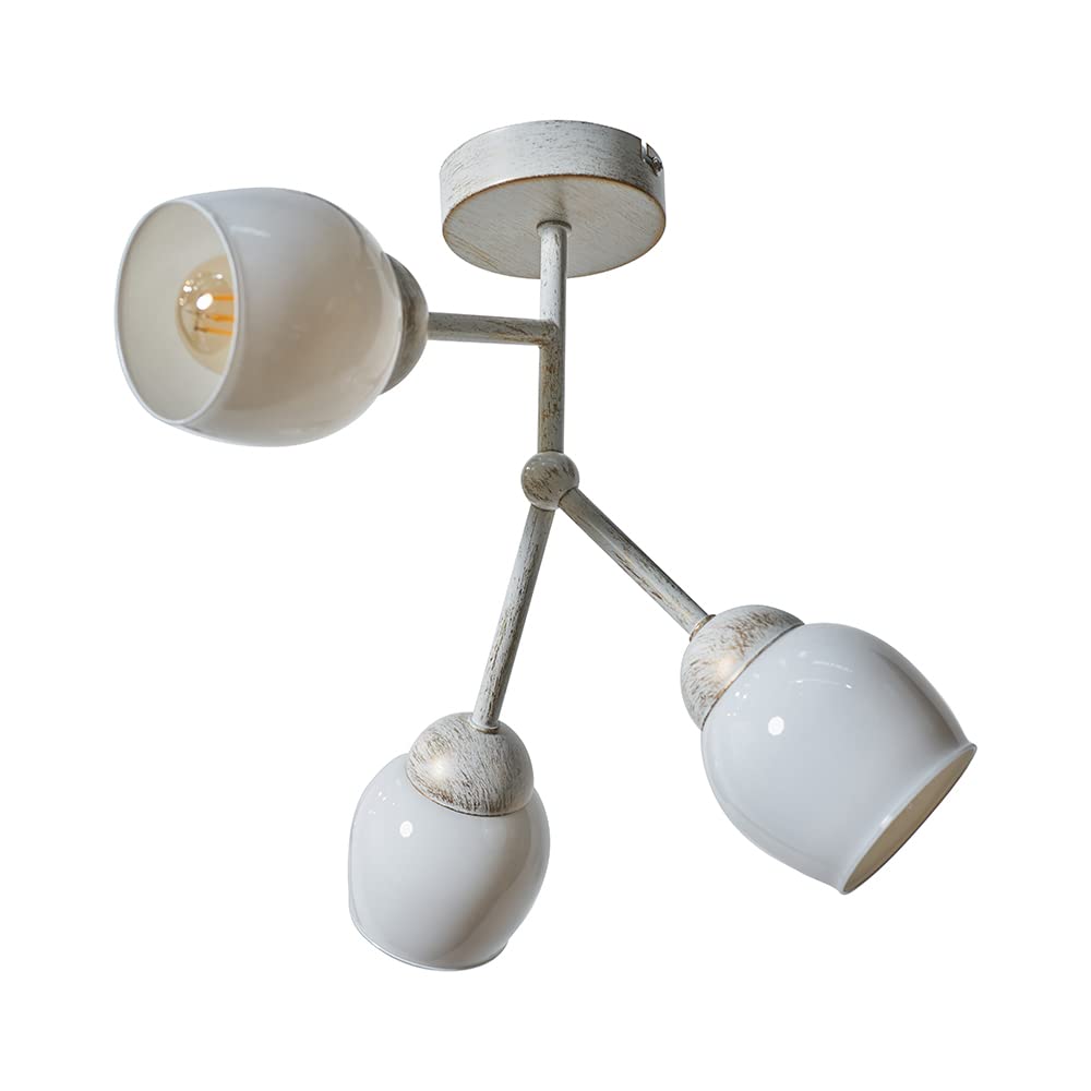 Minisun 3 Way Ceiling Light | Modern 3 Way Aged Metal Effect Ceiling Light Fitting With White Glass Shades | Ceiling Spots, Home Décor & Improvement Essential | Includes Bulb [2700K Warm White] | Mains Wired