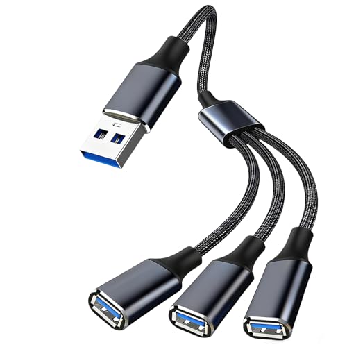 Divisor USB 1 a 3, distribuidor USB y cable 3.0, adaptador con carga inversa, carga, transferencia de datos, función OTG, compatible con MacBooks, sobremesas, PC, teclado ratón, PS5, impresora