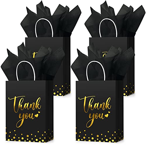 Tinlade 30 Pcs Thank You Gift Bags with Tissue Paper Gold Thank You Wedding Bags with Handle for Graduation Business Shopping Wedding Shower Party Favors(Rose Gold)