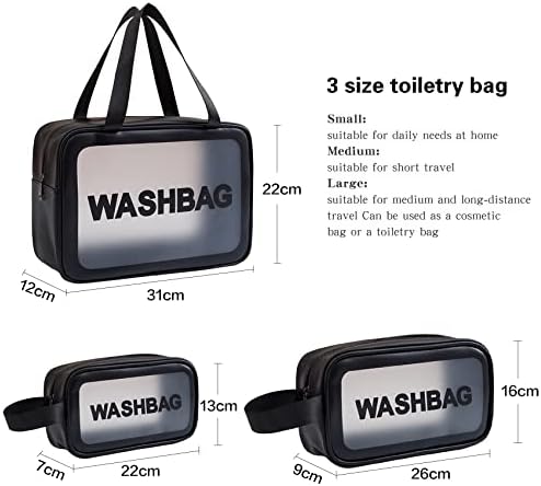Portable Clear Toiletries Bag, Waterproof Toiletry Travel Bag,3 Pcs Large Wash Bag Women, Toiletries Bag for Women Plastic Cosmetic Makeup BagsWash Bags Toiletry Bags Women(Black