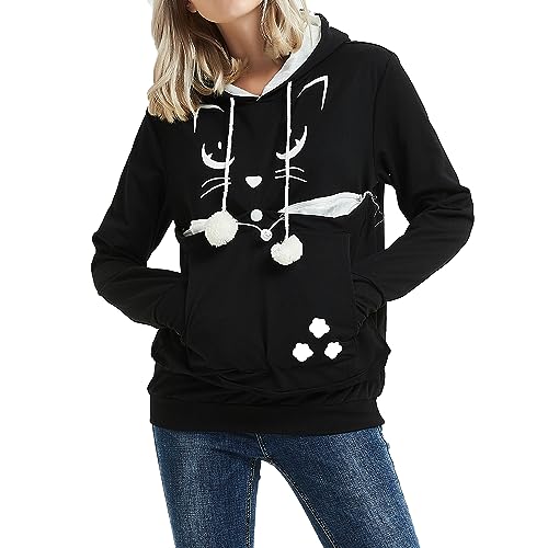 AMOYUN Negro Sudadera con Capucha para Mujer - Animales Bolsillo Capa Pullover Outwear Larga Pullover Hooded Tops Mujeres Moda Otoño Invierno Larga Hoodie