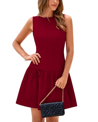 Image of PRETTYGARDEN Womens Summer Dresses 2025 Cute Sleeveless Boat Neck Bowknot Ruffle Pleated A Line Flowy Zipper Mini Dress