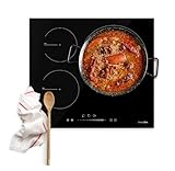 UNIVERSALBLUE | Placa Inducción Negra | 3 Fuegos | Fuego grande de 32 cm | Táctil | Bloqueo Infantil | Sistema de Apagado Automático | 7200W