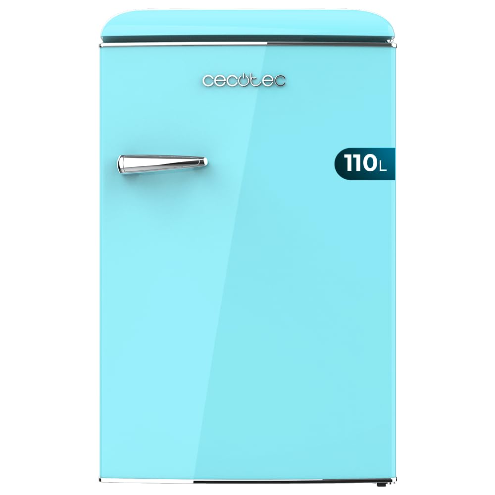 Cecotec Mini Nevera Retro 1 Puerta - 110 L Bolero CoolMarket TT Origin 110 Blue E. Mini Frigorífico, ICEBOX, Luz Interior, Tirador Cromado, Bandejas Cristal, Abridor Botellines, Estilo Vintage Azul
