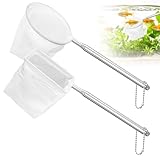 2 Stück Aquarium Fischnetz, Ausziehbarem Edelstahlgriff 13-39cm Länge, Mini Fischnetz für Kleine Fische, Garnelen & Wasserpflanzen, Feines Netz zur Aquarium Reinigung und Fischfang