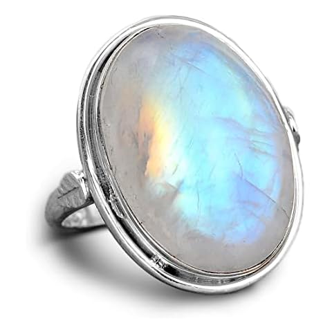 Boho-Magic Sterling Silver Moonstone Ring for Women Oval Gemstone Boho jewelry (10) Cover