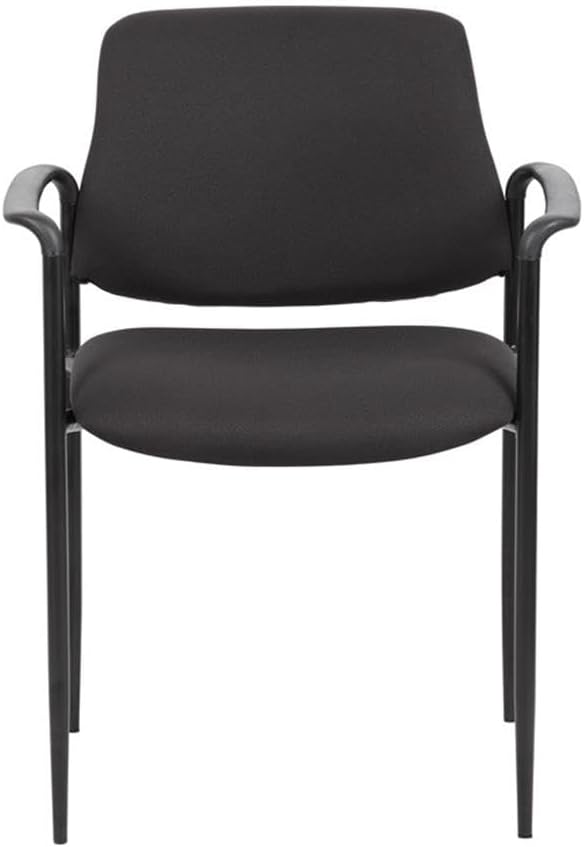 BOWERY HILL Square Back Diamond Fabric Stackable Guest Chair, Black Upholstery, Powder-Coated Steel Frame, Waterfall Seat Design, Molded Arm Caps, 30.5" H x 23.5" W x 23" D, Space-Saving Office Chair