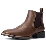 Western Cowboy Boots for Men - Mens Square Toe Chelsea Boots Ankle Cowboy Boots for Men Casual Retro Stylish Boots Brown
