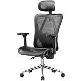 naspaluro Ergonomischer Bürostuhl, Schreibtischsessel mit Kopfstütze, 3-stufig Verstellbarer Rückenlehne, Stabiler Drehstuhl bis 150kg belastbar, Computerstuhl für Büro und Homeoffice, Schwarz