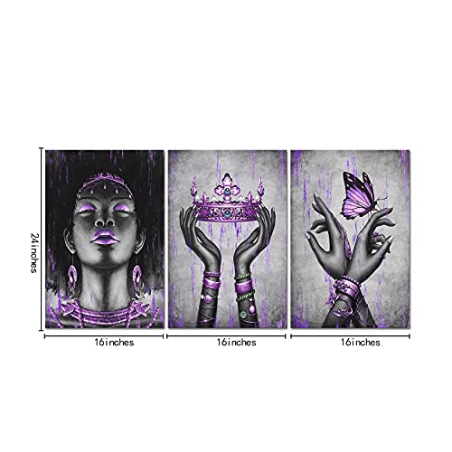 Kalormore Black American Woman Canvas Wall Art Giclee Prints Elegant Woman With Purple Queen Crown Butterfly Painting Picture Artwork For Girl Bedroom Living Room Office Decoration #TOP4