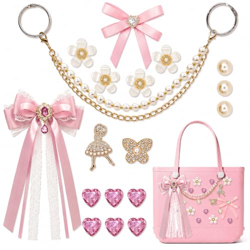 Bijoux pour sac Bogg en perles et strass brillants roses